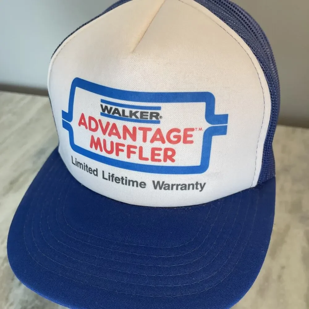 Vtg Walker Advantage Muffler Snapback Mesh Trucker Hat Cap 1980s Automotive Rare
